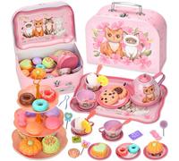 TOSUTO 54Pcs Juego de té para niños,Juego de té para niñas pequeñas,Juego de té Infantil con Postre Juguete,para Fiestas del té y Juegos de simulación de Cocina,Regalo para niñas 3 4 5 6+ años