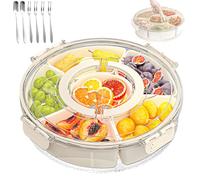 TOSUTO Caja De Aperitivos Con 6 Compartimentos, Bandeja De Aperitivos Con Tapa, Snack Box, Cuenco Portátil Con Tapa Y Asa, Centrifugador De Snacks Para Dividir Dulces, Frutos Secos