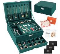 TOSUTO Caja Joyero de 3 Niveles,Joyeros Mujer Organizador,Caja Joyero de Viaje,Joyero Organizador,Grande Caja de Joyas de Cuero PU para Pulseras,Pendientes,Anillos,Collares,Relojes,Beige