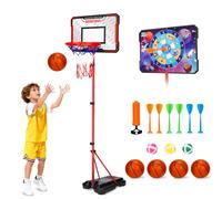 TOSUTO Canasta Baloncesto Infantil,2 en 1 Juguetes para Niños - Baloncesto y Dardos,Altura Ajustable 103-189cm,Canasta Baloncestos Exterior Interior para Niños de 3 a 8 Años
