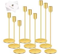 TOSUTO Candelabros de Metal,Juego de 9 Candelabro Decorativos de Velas,Estilo Retro Comedor Candelabro Dorado Candelabro Cónico Candelabros Decorativos portavelas de Metal Alto para Velas cónicas