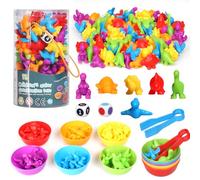 TOSUTO Juguetes Montessori,48 Piezas Juguetes de Dinosaurios para Contar con Tazas y Pinzas,para Aprender a Contar Colores Habilidades motoras Finas,Juguetes Educativos para Niños 2 3 4 años