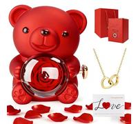 TOSUTO Oso con Rosa Eterna y Collar,Oso Rosa Preservada,Oso con Rosa Caja de Regalo,Regalo Cumpleaños,Regalo para Novia,Regalo Aniversario Novia,día de San Valentín,día de la Madre, Cumpleaños