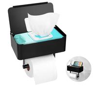 TOSUTO Portarrollos de Papel higiénico con Caja para toallitas húmedas,Soporte para Papel con Estante,Porta Rollos de Papel higienico,portarollos Papel higienico - Resistente Acero al Carbono(Negro)