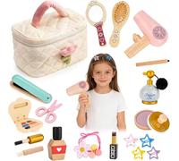 TOSUTO Set Maquillaje de Madera Niña,Set Maquillaje Niñas,Juguete con Neceser de Maquillaje,Conjunto de peluquería,Maquillaje Juguete de Madera,Juego de Roles,Regalo para niñas de 3 4 5 6 7 8Años
