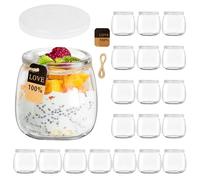TOSUTO Tarros de Yogur Transparentes con Tapa de 200 ml (Pack de 20) - Tarros de yogur con tapa, para pudding-yogur, tarros de cristal para conservas de tulipanes, mermeladas, jaleas, miel, postres