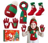 TOSZOLY Caldo Set Natalizio per Bambini: Cappello di Babbo Natale Sciarpa Guanti Rossi Calzini, Adatto a Bambine e Bambini, Regali di Natale, Regali per le Feste