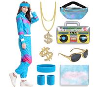 TOSZOLY Disfraz Años 80 para Hombre, Chándal para Hombre Años 90, Disfraces Carnaval Hombre Con Accesorios, Ropa de Pareja Adecuados para Fiesta de Solteros, Disco, Halloween, Carnaval (Women, XL)