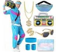 TOSZOLY Disfraz Años 80 para Hombre, Chándal para Hombre Años 90, Disfraces Carnaval Hombre Con Accesorios, Ropa de Pareja Adecuados para Fiesta de Solteros, Disco, Halloween, Carnaval (Men, L)