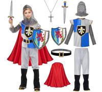TOSZOLY Disfraz Caballero Medieval Niño, Disfraz Romano con Capa Casco Espada Escudo, Regalo para Niño, Disfraces Traje Medieval para Carnevale Cosplay Halloween Navidad Cumpleaños