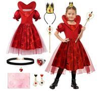 TOSZOLY Disfraz de Reina del Corazón para Niña, Disfraz de Halloween de Corazón Rojo para Niños, Cosplay Vestido Princesa Niña para Cumpleaños Fiesta Halloween Navidad Carnaval, 110