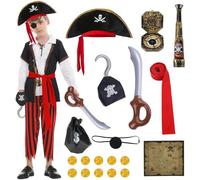 TOSZOLY Disfraz Pirata Niño, Disfraz Cosplay Pirata con Accesorios Piratas, Disfraces Pirata Carnaval con Espada Pirata Sombrero Piratas, Disfraces de Pirata para Carnaval Cosplay