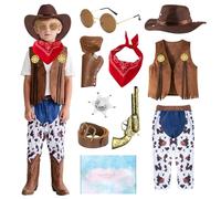 TOSZOLY Disfraz Vaquero Niño, Chaleco Vaquero con Sombrero Cowboy, Pañuelo Rojo y Accesorios, Oeste Disfraz Cowboy Niño para Halloween Carnival Fiesta Cosplay 3-10 Años