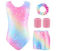 TOSZOLY Maillot Gimnasia Rítmica Niña - Conjunto 5 Piezas, Maillot Sin Mangas, Falda, Cinta para el Cabello, Muñequeras, Tenue de Ballet para Niñas de 4 a 9 Años para Espectáculos, Entrenamiento