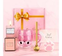TOSZOLY Regalos para Mujer, Taza de Gato de Doble Pared Lindo, Regalos Originales para Mujer, Taza de Café de Cristal Divertidas, Idea Cumpleaños San Valentin Carnaval para Amigos Novia Esposa(Rosa)