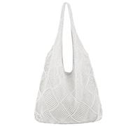 Tota de playa, bolso de playa Bag Women Mesh Crochet Bag Bag Estética Crochet Bolsa Bolsa Bolsa de verano Hueco para Travel Essentials 14.6x13 pulgadas Beige White