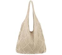 Tota de playa, bolso de playa Bag Women Mesh Crochet Bag Bag Estética Crochet Bolsa Bolsa Bolsa de verano hueco para los elementos esenciales de viajes 14.6x13 pulgadas Caki de luz