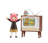 Total Anime Anya Forger - Figura proporcionada de 16,5 cm con caras intercambiables, manos intercambiables, oso de peluche y estación de televisión