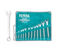 TOTAL - Bolsa con 12 Llaves Combinadas | Medidas de 6 a 24 mm | Llave Fija y Llave Acodada | Para Apretar o Aflojar Tuercas y Tornillos de Cabeza Hexagonal | Fabricadas en Cromo Vanadio