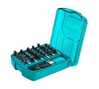 TOTAL - Caja de 30 Puntas Magnéticas para Destornillador de Impacto | Largo 25 mm | 5 Planas, 5 Phillips, 5 Pozidrive, 7 Torx , 4 Hexagonales y 4 de Cabeza Cuadrada | Con Adaptador Quick