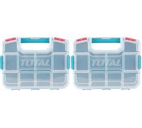 TOTAL - Caja Organizadora de Plástico Apilable Mod. TPBX1121 - Con Asa y Tapa Transparente - Esquinas Redondas - 10 Compartimentos - Duradera y Resistente - Medidas 305 x 230 x 65 mm - Plástico - Azul