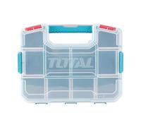 TOTAL - Caja Organizadora de Plástico Apilable Mod. TPBX1121 - Con Asa y Tapa Transparente - Esquinas Redondas - 10 Compartimentos - Duradera y Resistente - Medidas 305 x 230 x 65 mm - Plástico - Azul