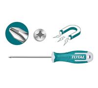 TOTAL - Destornillador Phillips Punta Imantada - Acero Resistente a la Corrosión - Mango Ergonómico Bimaterial - Herramienta Profesional, Azul, PH1 x 75 mm, Hierro