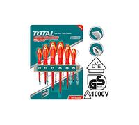 TOTAL - Juego 6 destornilladores Aislados | 3 de Punta Plana y 3 de Punta Phillips | Mango Ergonómico Bimaterial | Certificado VDE | Especial para Trabajos de Electricidad | Cromo Vanadio
