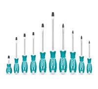 TOTAL - Juego de 10 Destornilladores - 6 de Punta Plana y 4 de Punta Phillips - Punta Imantada con potente imán - Cómodo para usar - Cromo Vanadio