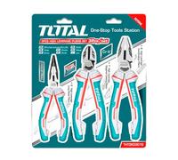 TOTAL - Juego de 3 Alicates Reforzados | Incluye: 1 Alicate Universal de 180 mm, 1 de Corte de 160 mm y 1 Plano de 160 mm | Cromo Vanadio | Protección Anti Caídas | Mantenimiento y Reforma