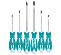 TOTAL - Juego de 6 Destornilladores - 3 de Punta Plana y 3 Phillips - Punta Imantada con potente imán - Cómodo para usar - Cromo Vanadio