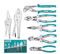 TOTAL - Juego de 7 Alicates, Tenazas y Mordazas | 1 Tenaza | 4 Alicates | 2 Mordazas | Mango Ergonómico Bimaterial | Acero al Carbono