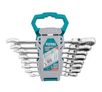 TOTAL - Juego de 8 Llaves Combinadas de Carraca y Articuladas - Múltiples Tamaños - Herramienta para Aflojar Tuercas y Tornillos de Cabeza Hexagonal - Cromo Molibdeno