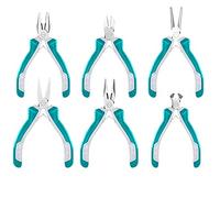 TOTAL - Juego de Alicates Mini | 6 Piezas | 115 mm | Para Mecánica de Precisión | Alicate Universal, Corte Diagonal, Corte Frontal, Plano Largo, Largo y de Arandelas | Mango Bimaterial