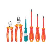 TOTAL - Juego de Herramientas para Electricistas - Incluye 3 Destornilladores, 2 Alicates y 1 Tester - Cromo Vanadio - Certificación estándar VDE