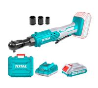 Total - Llave Carraca a Batería 20V - Par Máximo 65 Nm - Inserción 3/8'' con 3 Vasos de Impacto (13, 17, 19 mm) y Batería 2Ah - Llave de Trinquete Compacta para Taller Mecánico y Reparaciones