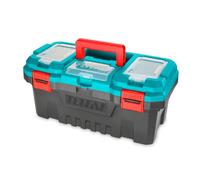 Total - Organizador de Herramientas - Caja de Plástico con Bandeja Extraíble y Tapa Superior - 3 Áreas de Almacenamiento y Función Escala - Asa y Cierres Resistentes - Medidas 508x296x261mm