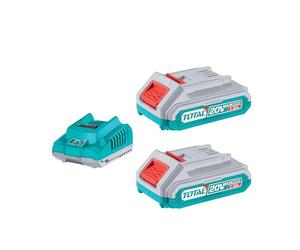 TOTAL - Pack 2 baterías 2Ah y cargador rápido, 20 V - 2 Ah, para baterías compatibles con herramientas eléctricas P20S, modelo TFBCPK1222E