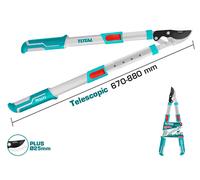 TOTAL - Tijera de Podar Telescópica - 25 x 19,5 x 8,1 cm - Azul - Longitud de 670-880 mm - Tijera de Podar Telescópica para Corte en Jardines