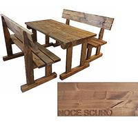 TOTAL WOOD 2012, Mesa de Picnic con Dos Bancos Incorporados, Modelo Bosco, de Madera Maciza de Abeto, Conjunto Mesa + Asientos con Respaldo, Made in Italy (200 CM, Nogal Oscuro)