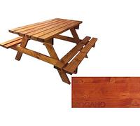 TOTAL WOOD 2012, Mesa de Picnic con Dos Bancos Incorporados, Modelo Classico con Tablero de una Sola Pieza, de Madera Maciza, Conjunto de Camping Tablero + Asientos, Made in Italy (150x160x80, Caoba)