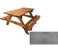 TOTAL WOOD 2012, Mesa de Picnic con Dos Bancos Incorporados, Modelo Classico con Tablero de una Sola Pieza, de Madera Maciza, Conjunto de Camping Tablero + Asientos, Made in Italy (200x160x80, Gris)