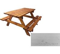 TOTAL WOOD 2012, Mesa de Picnic con Dos Bancos, Modelo Classico con Tablero de una Sola Pieza, de Madera Maciza, Conjunto de Camping Tablero + Asientos, Made in Italy (200x160x80, Blanco decapado)