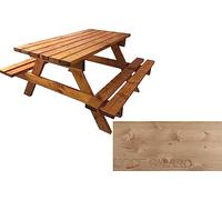 TOTAL WOOD 2012, Mesa de Picnic con Dos Bancos, Modelo Classico con Tablero de una Sola Pieza, de Madera Maciza, Conjunto de Camping Tablero + Asientos, Made in Italy (200x160x80, Nogal Claro)