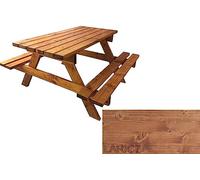 TOTAL WOOD 2012, Mesa de Picnic con Dos Bancos, Modelo Classico con Tablero de una Sola Pieza, de Madera Maciza, Conjunto de Camping Tablero + Asientos, Made in Italy (150x160x80, Alerce)