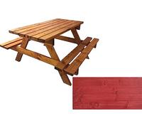 TOTAL WOOD 2012, Mesa de Picnic con Dos Bancos, Modelo Classico con Tablero de una Sola Pieza, de Madera Maciza, Conjunto de Camping Tablero + Asientos, Made in Italy (200x160x80, Rojo)