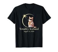 Totalidad Islandia Eclipse Cat Astronomía Minimalista Camiseta
