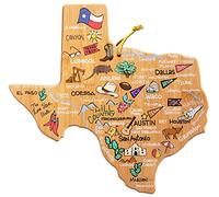 Totally Bamboo Tabla de cortar en forma de estado de Texas y bandeja de servir charcutería con obras de arte de Fish Kiss, incluye corbata para colgar para exhibición de pared