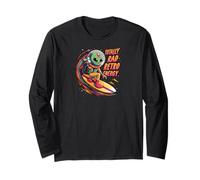 Totally Rad Retro Energy Alien Space Surfer Design Manga Larga