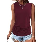 Totatuit Camiseta Sin Mangas Mujer Blusa Verano Suelta Top Elegante Casual Relajada Cómoda Estilo Diario Borgoña S